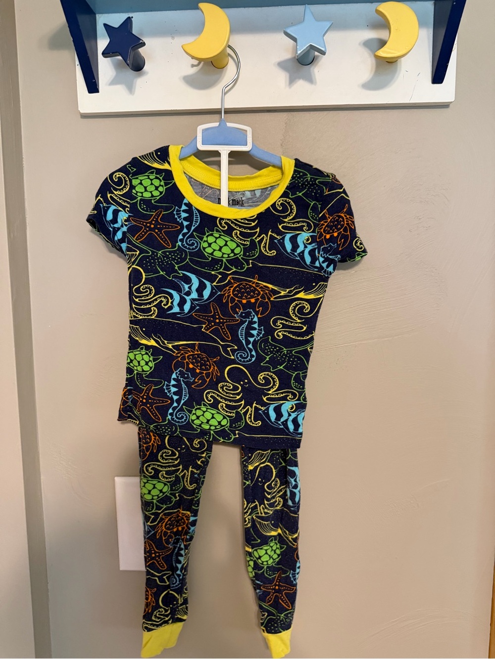 Kids Navy Sea Life Pajama Set with Yellow Trim
